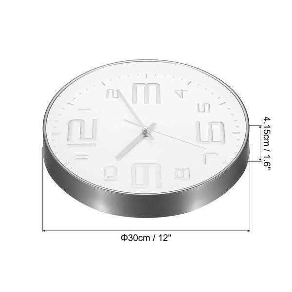 12" Wall Clock Battery Operated Silent NonTicking Silver 3D Numbers